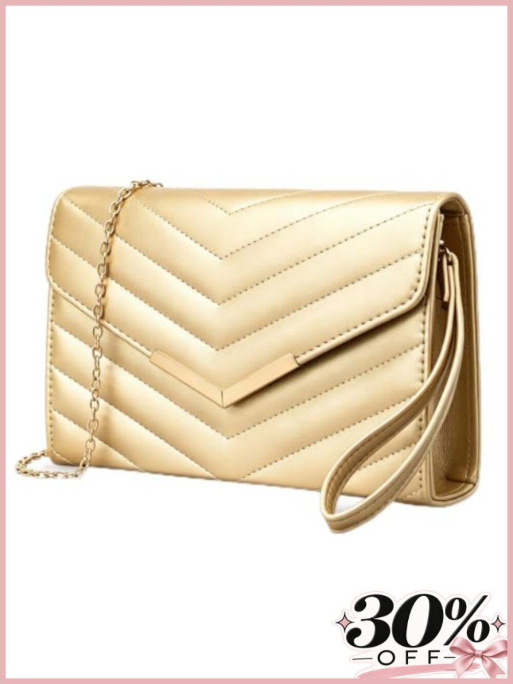 Quilted Faux Leather Envelope Clutch Evening Handbag with Chain Strap